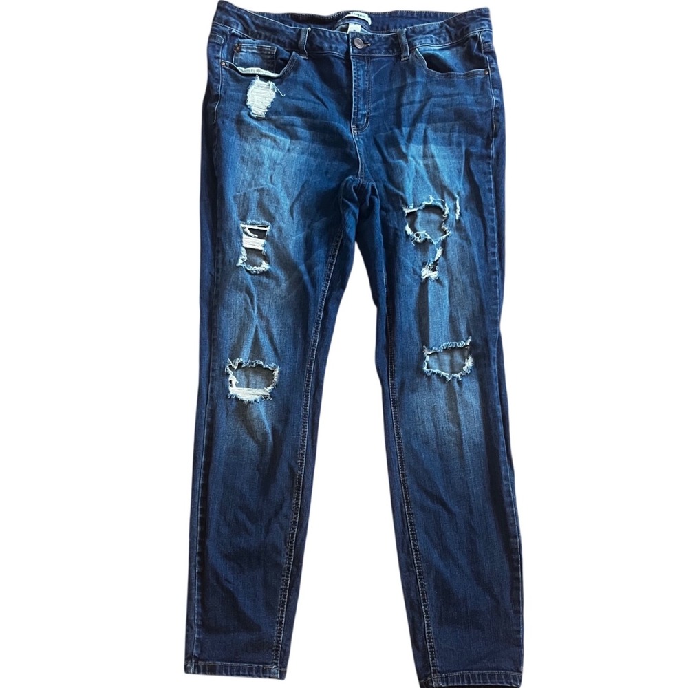 Refuge Plus Size Distressed Skinny Jeans Medium Wash Blue Ripped Denim 16